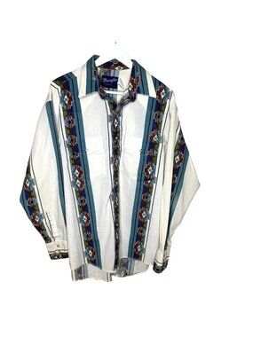 Vintage 80s 90s Wrangler Southwest Print Cowboy Cut Western Shirt, Size Large